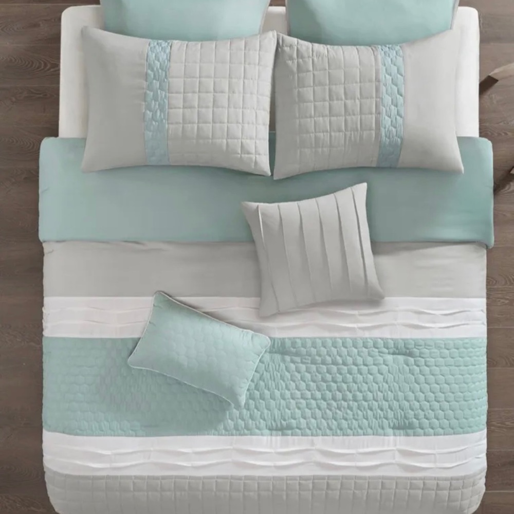 510 Design Casey Embroidered Comforter Set - Queen, Seafoam And Grey